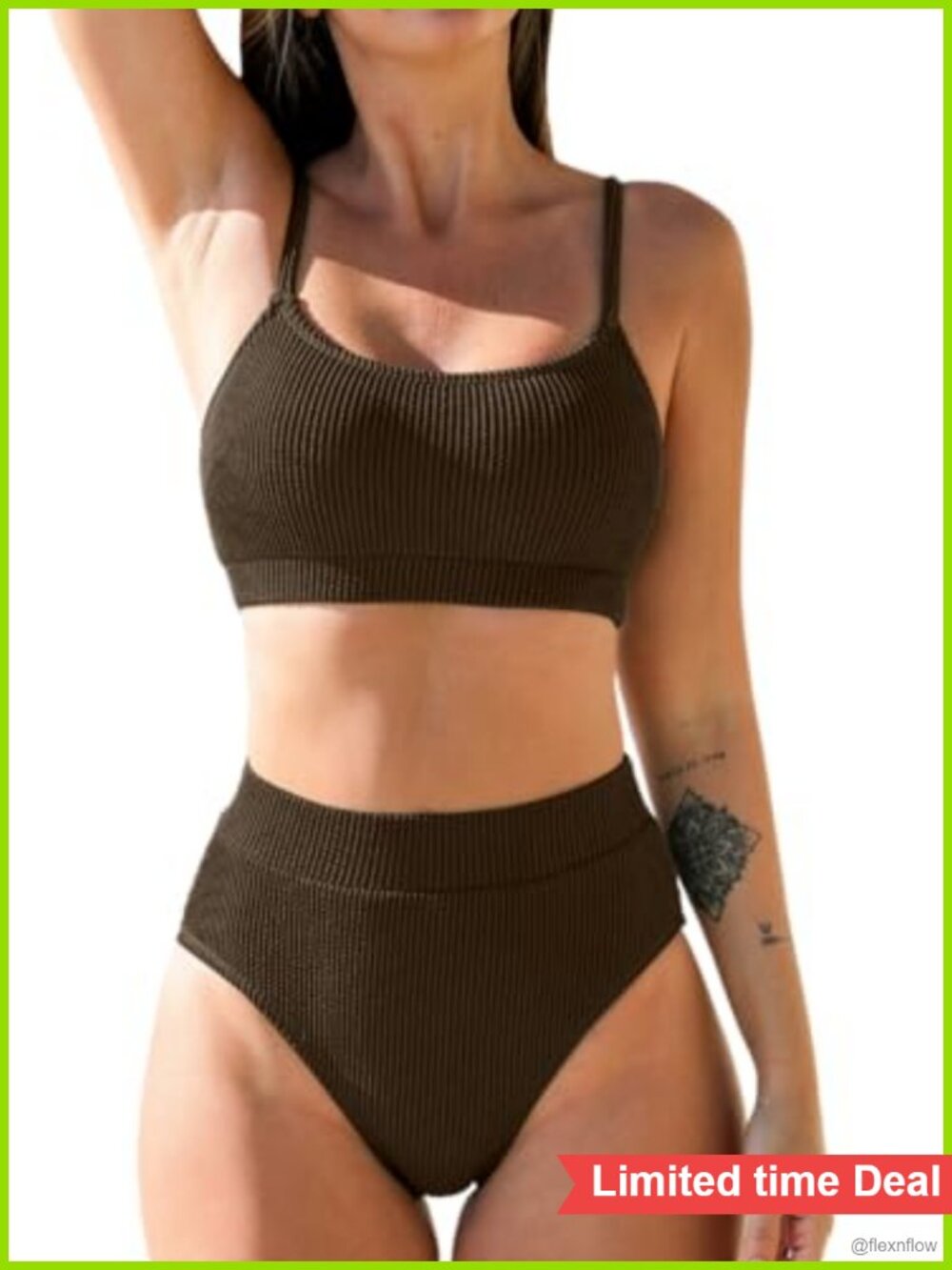 High Waisted Bikini Set Scoop Neck Ribbed Two Piece Swimsuit